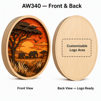 Boîte à souvenirs personnalisée : Coucher de soleil sur la savane africaine avec éléphant |   Scène de faune en bois d'acacia découpé au laser en contreplaqué de peuplier multicouche