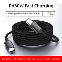 Câble de charge USB C tressé en nylon 60W PD, USB Type C vers USB Type C, charge rapide, vente en gros, 1M 1.5M 2M 3M 5M 8M