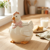 Ensemble de cuisine vintage en céramique avec motif de poulet à ruban rose 3D, accessoire de Noël, pot à bonbons et à biscuits avec couvercle