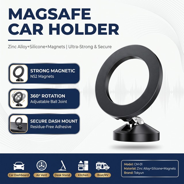 2024 Factory Wholesale Magsafe Dashboard Car Phone Holder Magnetic Universal Fit iPhone 14 Pro Max 360 Degree Rotation 15W