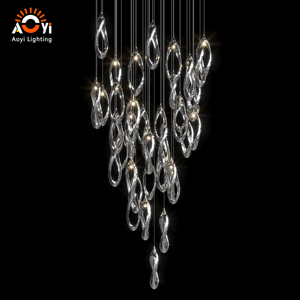 Lustre artistique effet miroir, grand luminaire suspendu en boucle torsadée pour plafond haut, salon, hôtel, projet - Product Image 6