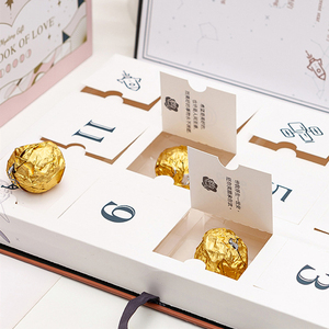Book shape 12 cavity chocolate bonbon packaging box blind surprise empty rigid cardboard birthday gift packing box with insert
