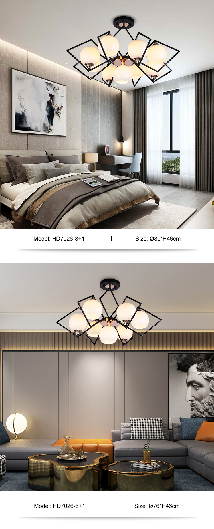High Brightness Living Room Bedroom Glass Iron Modern E27 Chandelier Light
