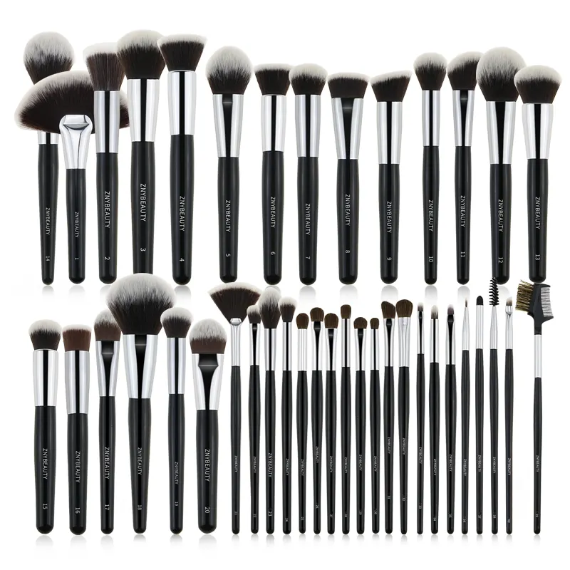 Wholesale Wood Handle Private Label Foundation Cosmetic Makeup Brushes Set Make Up Black Luxury Makeup Brush Kit