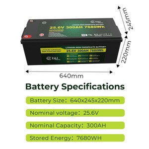 Batería LiFePO4 de 24V 300Ah 7.6kWh, Batería de Litio de 25.6V para Autocaravanas y Sistemas Solares, con BMS Inteligente Integrado, Más de 6000 Ciclos - Product Image 3