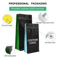 Sac refermable de café en plastique à impression personnalisée pochette d'emballage de valve de café à fond plat avec fermeture éclair