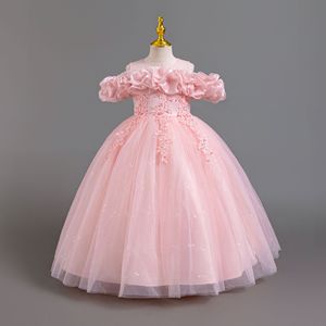 Vestido de Fiesta de Tul con Lazo de Perlas para Niña, Estilo Princesa, Hombros Descubiertos, para Cumpleaños, Bodas, Actuaciones - Product Image 2