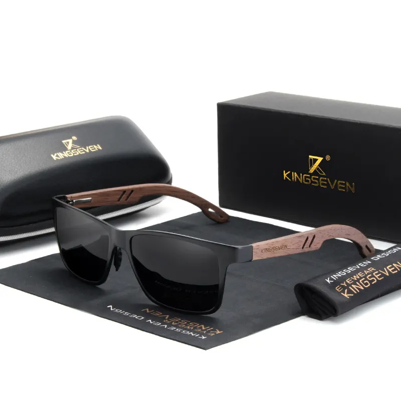 KINGSEVEN Glasses Men Designer Aluminum+Handmade Wooden Sun Glasses For Men UV400 Polarized Eyewear Shades Glasses Women 5507