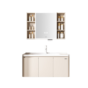 Cream Style Modern Hotel Bathroom Cabinet Washing <b>Table</b> Combination LED Intelligent <b>Mirror</b> Ceramic Rock Plate Stainless Steel - Product Image 5