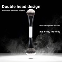 Pinceau double tête noir et blanc pour poudre, fard à joues et illuminateur – Outil de beauté professionnel avec étui de rangement