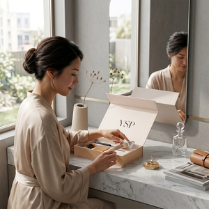 Maßgefertigte Luxus-Geschenkbox in <span class=keywords><strong>Nude</strong></span>-Beige mit Magnetverschluss und Mehrfach-Fächern für Kosmetik-PR-Geschenksets - Product Image 4