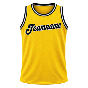 Maillot de basket-ball jaune personnalisé, impression sublimée du nom de l'équipe, maille respirante, sans manches, unisexe, adulte, coupe régulière - Product Image 1