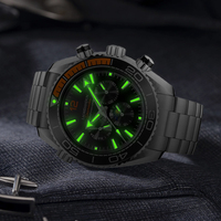 42,7 mm Multifunktions-Edelstahl-Charm-Uhr mit Lünette, Automatik-Chronograph, Datums- und Tagesanzeige, 30 Meter Wasserdichtigkeit