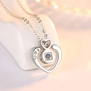 Collar con inicial personalizada I Love You para mujer, colgante de plata de oro rosa romana con proyección de amor, 100 <span class=keywords><strong>idiomas</strong></span>, Q768 - Product Image 4