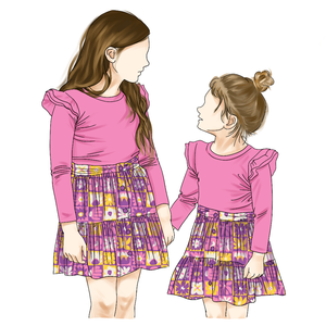 Vente promotionnelle mode durable personnalisé fleur imprimé dentelle épaule flottement chemise et jupe ensemble <span class=keywords><strong>soeur</strong></span> robe - Product Image 1