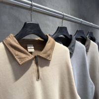Sweat-shirt 370g personnalisé avec logo, style rétro américain, en molleton brossé épais, couleur vieillie, col polo, demi-ouverture sur la poitrine