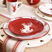 Style nordique personnalisé rouge peint à la main ensemble de vaisselle de noël Portable tasse en céramique bol à soupe grès assiette cadeau réutilisable