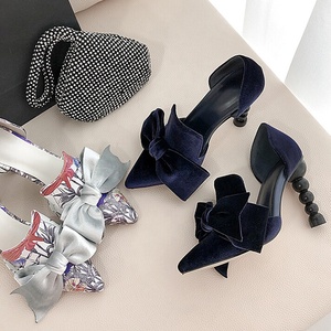 Pearl Beads High Heels Women Stiletto on <b>Shoes</b> Blue Velvet Sandals Real Leather Print Dress <b>Shoes</b> - Product Image 6