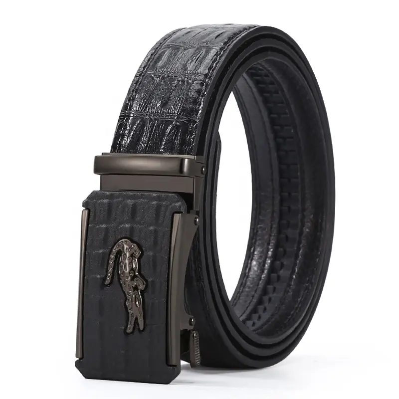 Ceinture automatique à boucle Crocodile, vente en gros, ceintures d'usine en cuir véritable pour hommes, ceinture noire de vache d'affaires