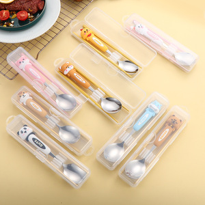Vajilla Portátil Infantil de Acero Inoxidable 304, Cuchara con Diseño de Dibujos Animados, Palillos, Juego de Platos y Cucharas para Bebés - Product Image 1
