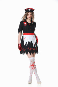 Dernière robe noire nouvelle Halloween Cosplay <span class=keywords><strong>infirmière</strong></span> horreur terrifiée <span class=keywords><strong>infirmière</strong></span> <span class=keywords><strong>sanglante</strong></span> Zombie Cosplay scène spectacle Costumes - Product Image 4