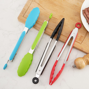 Klip makanan silikon BBQ tahan panas memanggang logam silikon penjepit makanan dapur penjepit pegangan ergonomis penjepit - Product Image 6