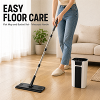 Serpillère plate en microfibre avec seau essoreur, raclette, manche télescopique en acier et tête pivotante à 360° pour le nettoyage domestique