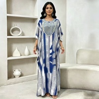 Nouvelle robe pour femmes grande taille Kafotan à rayures imprimées avec décoration en strass, robe ample pour femmes