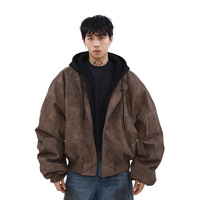 Automne hiver hommes veste épaissie Melard col montant à capuche coupe ample nouveau deux pièces Design américain Denim matériel lapin