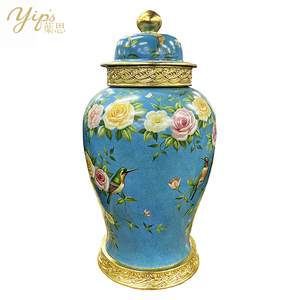 แจกันเซรามิก Yips LD-2407-2266 สีน้ำเงินหรูหรา สไตล์โบราณ ลายดอกไม้และนกเพ้นท์ด้วยมือ ของตกแต่งบ้านสำหรับวางบนโต๊ะในห้องนั่งเล่น - Product Image 1