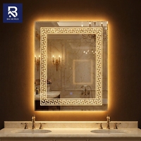 Cermin Kamar Mandi LED Pintar Mewah dengan Lampu Latar dan Pola untuk Proyek Hotel Villa Arab Saudi Dubai, Dapat Diredupkan, Anti-kabut, Grosir