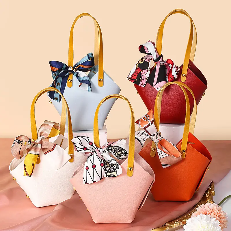 Handheld ribbon leather wedding elegant candy bag