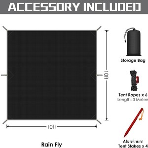 Lona de Camping WOQI 10x10 pies, Impermeable, Ligera, Cuadrada, con Bolsa de Almacenamiento, Cuerdas y Estacas para Tienda de Campaña - Product Image 1