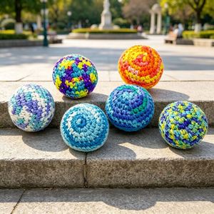 Lot de 6 Hacky Sacks au crochet faits main, personnalisés, colorés à motif tourbillon, en forme de balles remplies de sable, jouets de jonglage d'extérieur pour enfants - Product Image 5