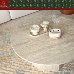 Table basse GOLDKING pour salon en travertin beige veiné naturel, bord lisse, base octogonale, OEM ODM personnalisé direct - Product Image 6