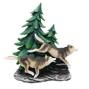 Stone base running wolf statue wall decoration high quality resin product OEM customized resin b custom statues