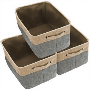 Large Eco-Friendly Foldable Polyester Rope <b>Rectangular</b> Fabric Multipurpose <b>Storage</b> <b>Basket</b> 3-Pack - Product Image 2