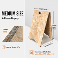 Papan Iklan Kayu A-Frame Custom dengan Cetak UV, Penutup Vinyl Tahan Air, Lapisan Powder Coating, Model Berdiri di Lantai