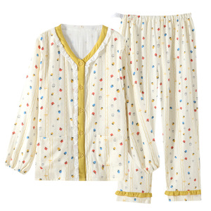 Tuta in cotone con garza a tre strati con chiusura in vita elastica morbido pigiama prenatale post-partum per la primavera autunno inverno - Product Image 3