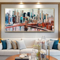 Original Peint À La Main Moderne New York Pont Paysage Acrylique Image À La Main Bâtiment Ville Paysage Couteau Peinture À L'huile Toile