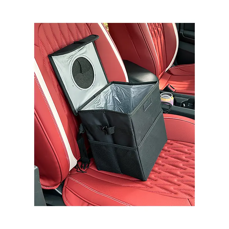 أكياس تخزين سيارات Xiangta OEM ذات سعة كبيرة قابلة للطي مع جيب شبكي للتعليق صندوق قمامة صغير لمقاعد السيارة مصنوع من البوليستر المتين