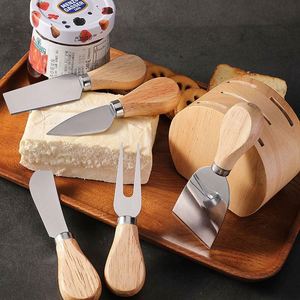 New Design 5 Pieces Gold <b>Cheese</b> <b>Knife</b> <b>Set</b> Wooden Handle <b>Cheese</b> <b>Knife</b> Fork Butter <b>Knife</b> with Wooden Holder - Product Image 3