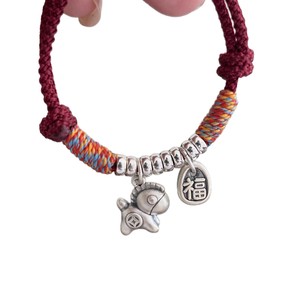 Handmade 999 Pure Silver Red <b>Rope</b> <b>Bracelet</b> Animal Zodiac Charm Unisex Gift Jewelry - Product Image 5