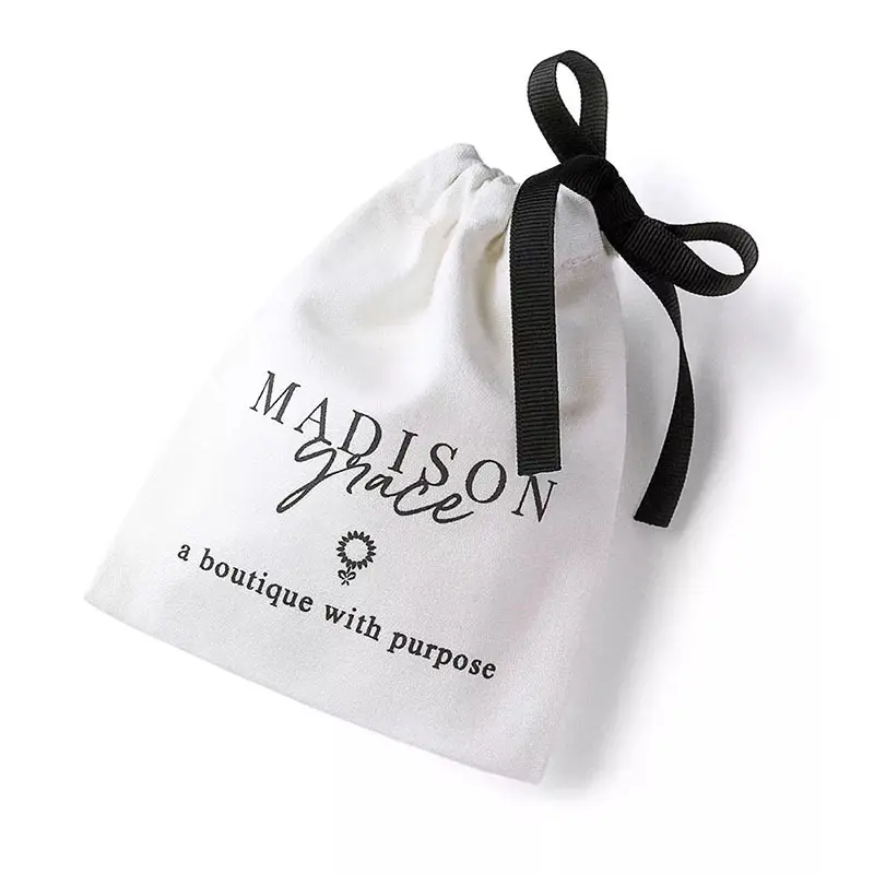 Scented Candle Bag White Cotton Linen Drawstring Pocket Ribbon Drawstring Packaging Bag Printed Logo
