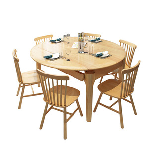 Nordic Solid Wood <b>Dining</b> <b>Table</b> And Chair <b>Set</b> 6 Piece Extendable <b>Round</b> And Square Dual Use <b>For</b> <b>Dining</b> Room - Product Image 5