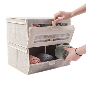 Fabric <b>Storage</b> <b>Box</b> Stackable Flip Top Transparent Clothing Organizer Gray Beige Rectangle Under Bed Toy <b>Storage</b> Bin - Product Image 3