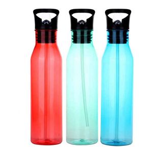 <b>Reusable</b> Plastic Water Bottle With Flip Up <b>Straw</b> Cap Bpa Free For Outdoor Hiking Camping Unisex Modern Design - Product Image 1
