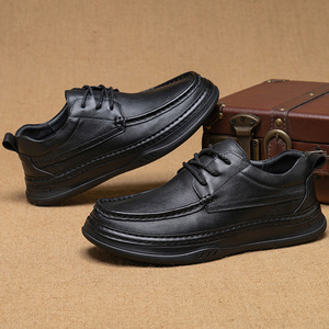 Chaussures habillées en cuir véritable pour hommes, à bout rond, à lacets, semelle souple en caoutchouc, style automne uni, pour le bureau et la carrière - Product Image 3