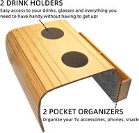 Plateau de rangement pour accoudoir de canapé en bambou, organisateur pliable à clipser sur le bras de canapé avec porte-gobelet
