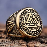 Bague personnalisée en acier inoxydable avec logo rune de style viking nordique pour homme